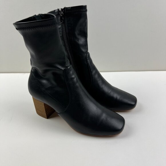 Anthropologie Silent D Black Cabre Boots with Stacked Leather Heel Size 36 - Picture 3 of 10